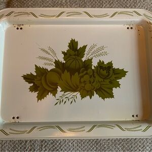 2 Vintage Lavada Metal Folding Lap Trays Green Pumpkins and Vines MCM